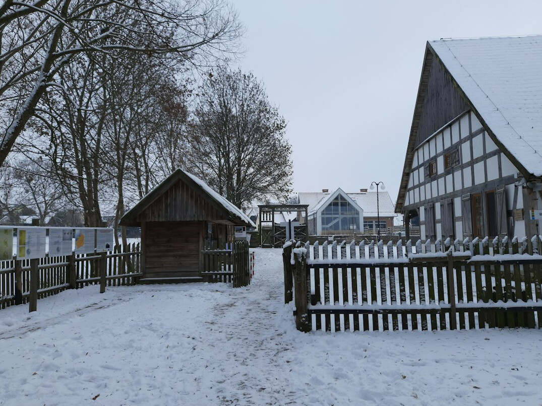 Rural Polish village with wooden houses