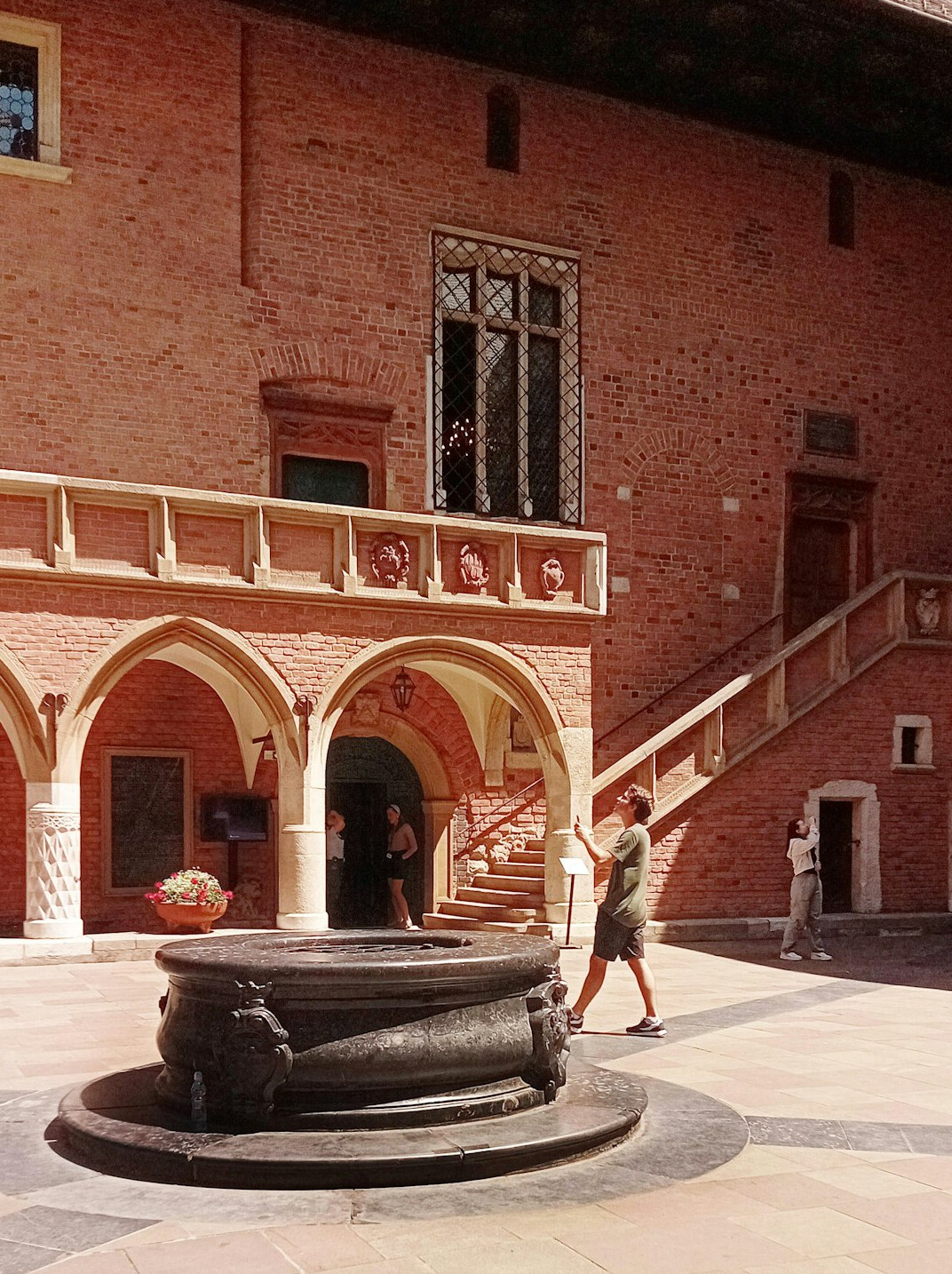 Group of Polish neighbors gathered in a courtyard
