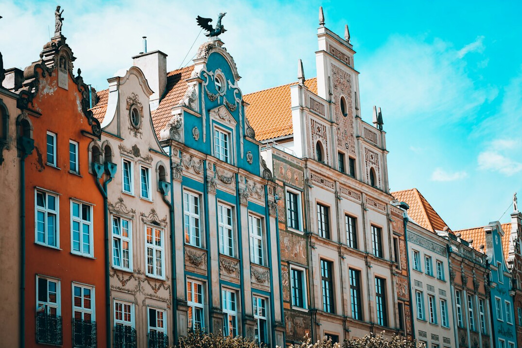 Old and new buildings side by side in a Polish city