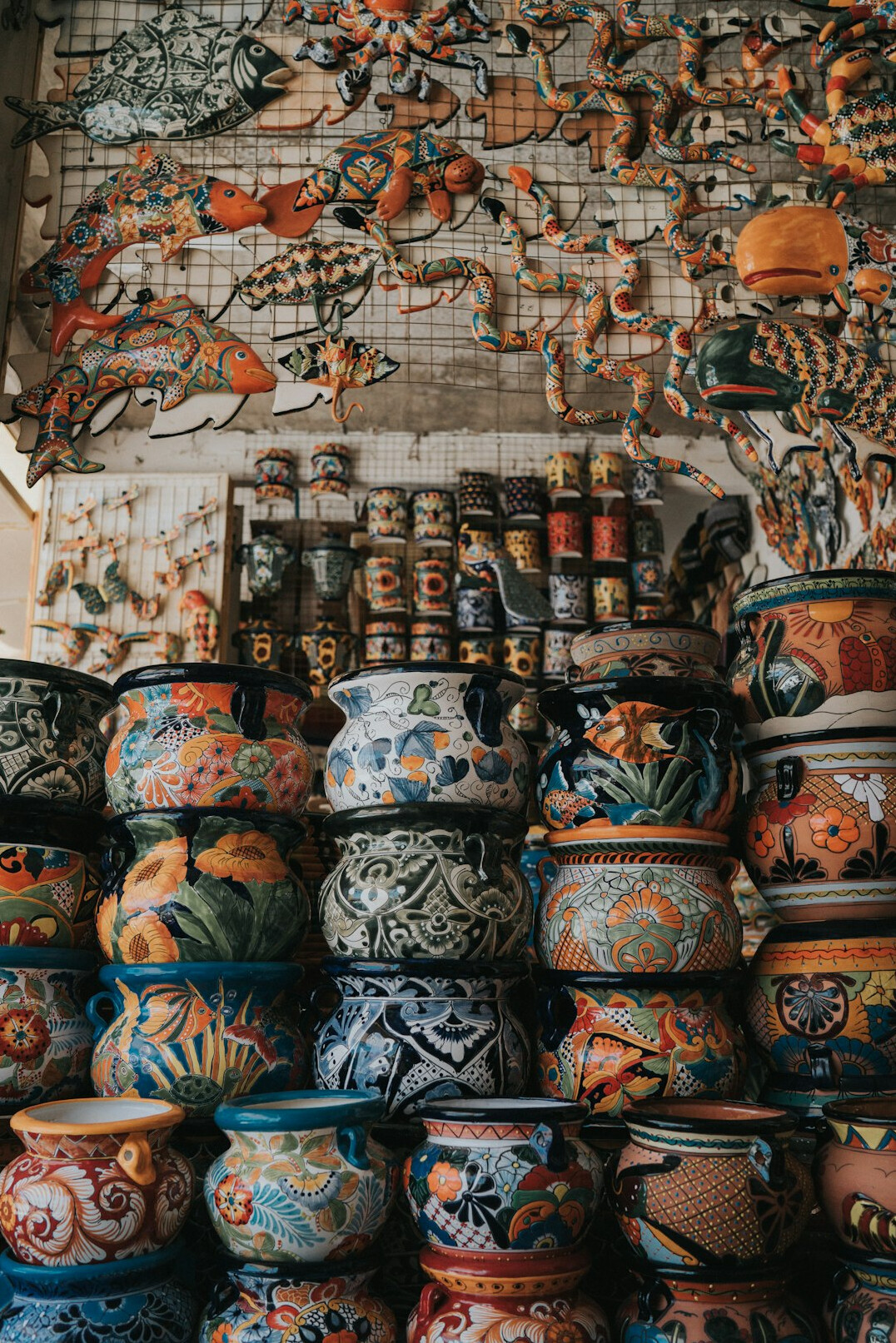 Close-up of traditional Polish pottery craftsmanship