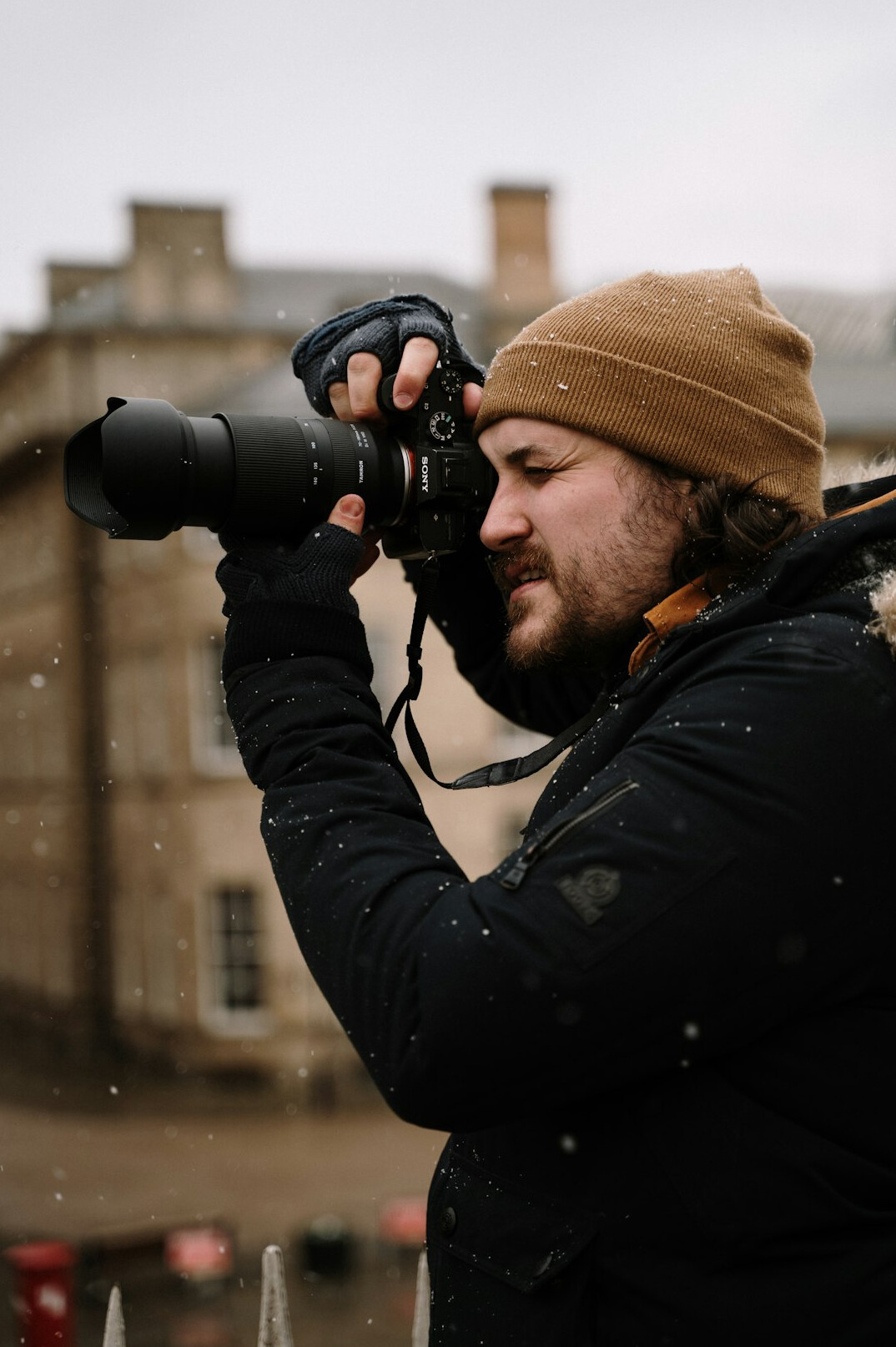 documentary photographer with interviewee